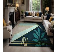 KTYUTJDH Tapis,Moderne, géométrique, Floral Vert, Jaune, Bleu, Rectangular 160 x 220 cm,Tapis Salon Chambre Décoration,sous Table et Chaises Salle a Manger,