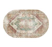 KTYUTJDH Tapis,Motif Floral Vintage Rouge, Orange et Vert, Shabby Chic, Multicolore, Ovale 80 x 150 cm, Décoratif Tapis Entrée Intérieur Salon Chambre Cuisine, Lavable en Machine,