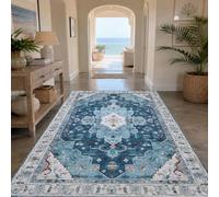 KTYUTJDH Tapis,Motifs Floraux orientaux Vintage Bleus, Blancs, Roses, Beiges Rectangular 120 x 180 cm,Tapis de Sol Salon Chambre Décoration Table Salle a Manger,