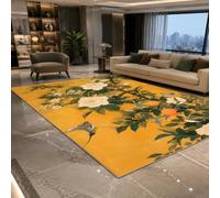 KTYUTJDH Tapis,Motifs Floraux orientaux Vintage Jaune, Vert, Blanc, Orange, Gris Rectangular 160 x 220 cm,Tapis Salon Chambre Décoration,sous Table et Chaises Salle a Manger,