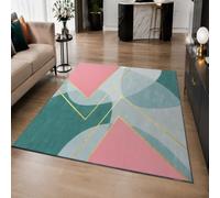 KTYUTJDH Tapis,Motifs géométriques Modernes Rose, Turquoise, Blanc, Jaune Rectangular 160 x 220 cm,Tapis Salon Chambre Décoration,sous Table et Chaises Salle a Manger,