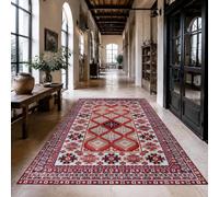 KTYUTJDH Tapis, Oriental Vintage géométrique Rouge, Blanc, Noir, Rectangular 180 x 250 cm,Tapis Salon à Poils Courts Lavable, Grande Taille de Chambre Moderne Moquette,