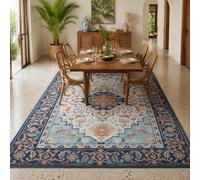 KTYUTJDH Tapis, Oriental Vintage, Motif Floral Bleu Marine, Orange, Beige, Blanc, Bleu Rectangular 160 x 220 cm,Tapis Salon Chambre Décoration,sous Table et Chaises Salle a Manger,