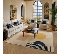KTYUTJDH Tapis, Rectangular 160 x 220 cm, Géométrie Moderne Beige Couleur Neutre Jaune Noir Blanc,Tapis Salon Chambre Décoration,sous Table et Chaises Salle a Manger,