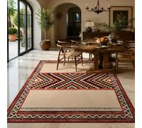 KTYUTJDH Tapis, Rectangular 160 x 220 cm, Géométrique Vintage Beige Rouge Noir Blanc Jaune Marron,Tapis Salon Chambre Décoration,sous Table et Chaises Salle a Manger,