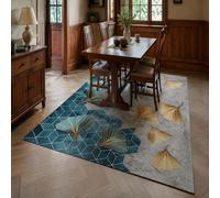 KTYUTJDH Tapis, Rectangular 160 x 220 cm, Motifs Floraux géométriques Jaune Bleu Gris,Tapis Salon Chambre Décoration,sous Table et Chaises Salle a Manger,