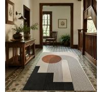 KTYUTJDH Tapis, Rectangular 180 x 250 cm, Géométrie Abstraite Moderne Couleurs Neutres Noir Blanc Beige,Tapis Salon à Poils Courts Lavable, Grande Taille de Chambre Moderne Moquette,