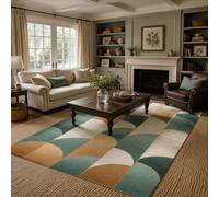 KTYUTJDH Tapis, Square 140 x 140 cm, Géométrique Moderne Vert Couleur Neutre Blanc,Tapis Moderne Décorations Maison ou Bureau, Salon Salle à Manger Chambre,