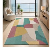KTYUTJDH Tapis, Square 140 x 140 cm, Géométrique Vert Jaune Rouge Beige,Tapis Moderne Décorations Maison ou Bureau, Salon Salle à Manger Chambre,