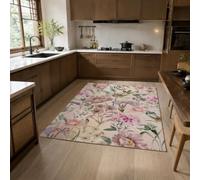 KTYUTJDH Tapis, Square 140 x 140 cm, Motif Floral Vintage Rose Violet Vert Blanc Beige,Tapis Moderne Décorations Maison ou Bureau, Salon Salle à Manger Chambre,