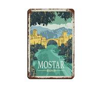 KTYWZ Plaque en métal Bosnie Mostar, décoration rétro, art, maison, cuisine, bar, café, club, grotte, décoration murale, vintage, voyage, 15 x 30 cm