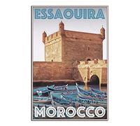 KTYWZ Plaque en métal vintage Essaouira Maroc Citadelle Bateaux Voyage Plaque en métal vintage Décor rustique Cave Café Bar Chambre Maison Décoration murale 20x30CM