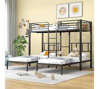 KUAKE Lit triple superposé avec échelle pour enfants et adolescents - Lit en fer avec grille de protection anti-chute et table (90 x 200 cm x 3)