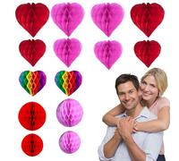 KUBDPQOR Guirlande Rouge, Lanterne Papier, 14 pièces Papier Pompom Eventail Boule Nid d'abeille Décoration Salle Mariage Anniversaire Pâque Baptême Birthday