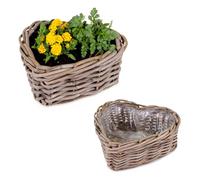 Kubu Lot de 2 pots de fleurs en rotin de qualité supérieure - En forme de cœur - Résistants aux intempéries - 37, 45 cm