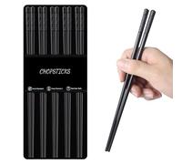 Kucensi Lot de 5 paires de baguettes en fibre de verre, en alliage réutilisable, noir, pour sushis japonais, antidérapantes, passent au lave-vaisselle