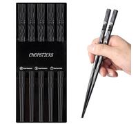 Kucensi Lot de 5 paires de baguettes en fibre de verre, lavables au lave-vaisselle, réutilisables, en alliage noir, pour sushis japonais, antidérapantes, noires
