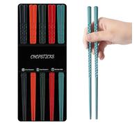Kucensi Lot de 5 paires de baguettes en fibre de verre, réutilisables, japonaises de qualité supérieure, avec motif, coffret cadeau pour sushis, plats asiatiques, passent au lave-vaisselle (5 couleurs