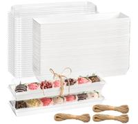 Kucoele Lot de 50 boîtes à fraises transparentes recouvertes de chocolat avec couvercles, 30,5 x 6,6 x 5,1 cm, boîtes jetables pour truffes, biscuits, bombes de cacao