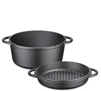 Küchenprofi Cocotte en fonte émaillée pour barbecue, brasero et tous types de feux, y compris induction, passe au four, couvercle utilisable comme poêle à griller, Ø 26 cm, 5 l, noire