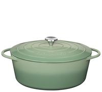 Küchenprofi Cocotte en fonte ovale avec couvercle Jade 33 cm Cocotte à four Dutch Oven émaillée pour tous les types de feux (y compris induction) pour braiser, cuire au four, rôtir