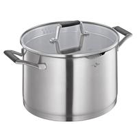 Küchenprofi Cook Bologna Faitout en acier inoxydable avec couvercle en verre de sécurité, convient à l'induction, bec verseur, casserole avec passoire fine et grossière, fond multicouche, Ø 24 cm