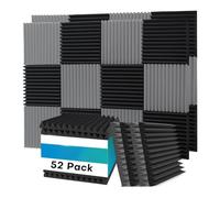 Kueohse Lot de 52 Panneaux en Mousse Acoustique, 2,5 X 30,5 X 30,5 cm, Panneaux en Mousse Insonorisants pour Murs, Panneaux Acoustiques Absorbant le Son, Noir et Gris
