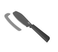 Kuhn Rikon Colori+ Couteau à sandwich - Couteau japonais super tranchant en acier inoxydable avec bord festonné, pointe de râpe pour beurre froid, gaine de sécurité, passe au lave-vaisselle, gris