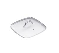 Kuhn Rikon Couvercle carré en verre 27 x 27 cm, poignée en acier inoxydable, grille d'aération vapeur, passe au four 220 °C, couvercle de rechange pour poêle à griller Allround, facile à nettoyer