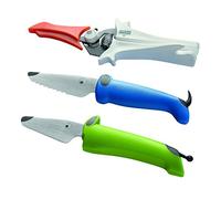 KUHN RIKON kinderkitchen couteaux Set, 1x chien avec dents bleu et 1x chien sans dents vert et 1x ciseaux avec protège-lame blanc, couteau pour enfants à partir de 3 ans, 3 pièces