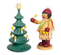 Kuhnert Drechslerei Figurine décorative en bois - Mäxchen avec arbre lumineux - Hauteur : environ 12 cm - Fabriqué en Allemagne