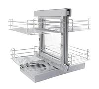 KuKoo - 4 Paniers Coulissants d’Angle, Côté Gauche, en Acier pour Placard ou Cabinet de Cuisine Entre 80-90cm [Kit Fixations Inclus] Rangement, Organisation Armoire