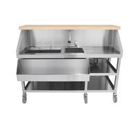 KuKoo Bar à Cocktails Mobile en Acier Inoxydable Comptoir De Service avec Roues, Bacs À Glace Isolés Étagères Évier Mitigeur Speed Rail Porte-Couteaux Tableau Blanc Agitateurs & Aimants CHRD HORECA