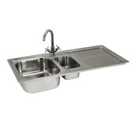 Kukoo Évier de Cuisine Double Bac en Acier Inoxydable 105x50cm Finition Satinée avec Robinet Victoria