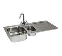 Kukoo Évier de Cuisine en Acier Inoxydable 105cm x 50cm, Double Bac, Robinet Victoria Inclus