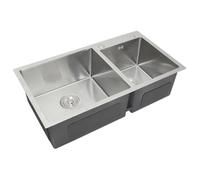 KuKoo Évier de Cuisine en Inox Cuve Double Carré de Finition Satiné Commercial Bouchon avec Filtre et Tuyau d'Evacuation