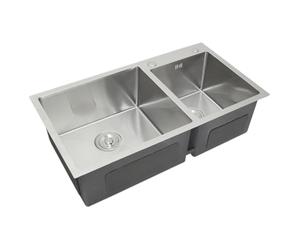 KuKoo Évier de Cuisine en Inox Cuve Double Carré de Finition Satiné Commercial Bouchon avec Filtre et Tuyau d'Evacuation