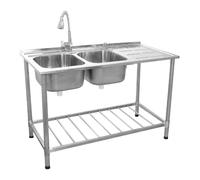 KuKoo Évier Professionnel Inox Doubles Bacs + Égouttoir