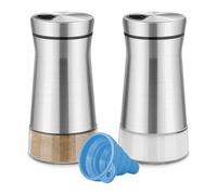 KUKUJIWA Salieres Et Poivrieres en Acier Inoxydable,2 PCS Salière et Poivrière Set, avec Fond en Verre et Trous de versement réglables,Pour Cuisine, Barbecue en Plein Air, Barbecue, Camping-car