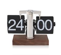 Kukyller Retro Flip Vintage Desk Table Horloge, Mécanique Auto Flip Desk Clock Numéro 24h Base en Bois en Acier Inoxydable Table numérique rétro pour Le Bureau à Domicile