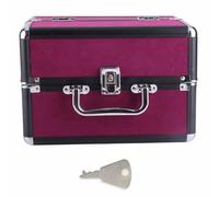 Kukyller Trousse de Maquillage, 25 x 17 x 17 cm, Grande capacité, boîte de Rangement Professionnelle, boîte de vanité Rigide en Aluminium pour la Maison et Le Salon (Fond Noir à Bande Rouge vin et