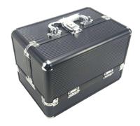 Kukyller Trousse de Maquillage, 25 x 17 x 17 cm, Grande capacité, boîte de Rangement Professionnelle, boîte de vanité Rigide en Aluminium pour la Maison et Le Salon (Bande Noire Fond Noir)