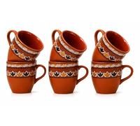 Kulhar Chai Lot de 6 tasses à thé et à café traditionnelles en céramique émaillée fabriquée à la main Motif cantaritos Finition brillante Terre cuite Fabrication artisanale en céramique de studio