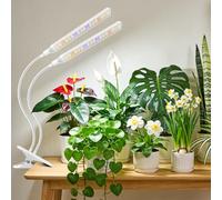 Kullinss Lampe de croissance blanche à 2 têtes à clipser pour plantes d'intérieur avec minuterie de 6/12/16 h, 3 modes de couleur, 5 niveaux à intensité variable, 114 LED à spectre complet pour