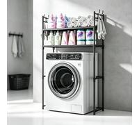 kumamart Étagère Lave-Linge 2 Niveaux avec Crochets, Meuble Rangement Métal