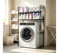kumamart Étagère Lave-Linge 2 Niveaux avec Crochets, Meuble Rangement Métal