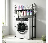 kumamart Étagère Lave-Linge 2 Niveaux avec Crochets, Meuble Rangement Métal