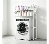 kumamart Étagère Lave-Linge 2 Niveaux avec Crochets, Meuble Rangement Métal
