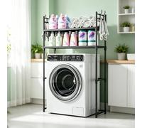 kumamart Étagère Lave-Linge 2 Niveaux avec Crochets, Meuble Rangement Métal