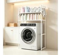kumamart Étagère Lave-Linge 2 Niveaux avec Crochets, Meuble Rangement Métal